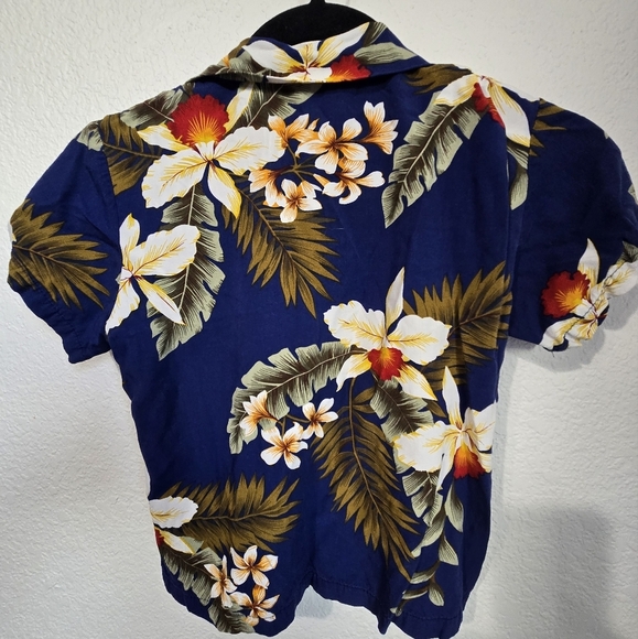 Two Palms for boys in navy blue rayon and Hawaiian orchid - Picture 4 of 5